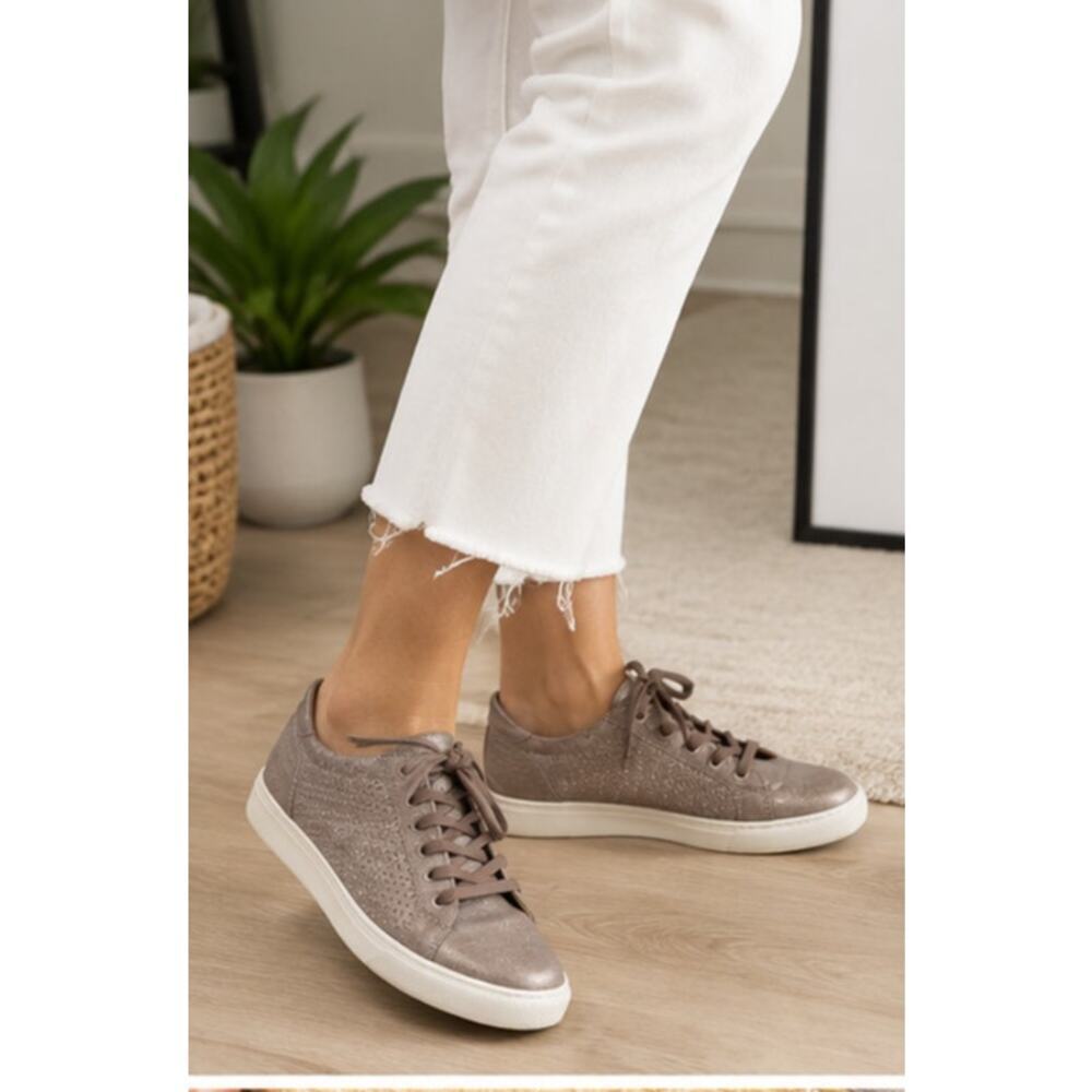 Trask Metallic Taupe Perforated Leather Sneakers Women’s Size 9M